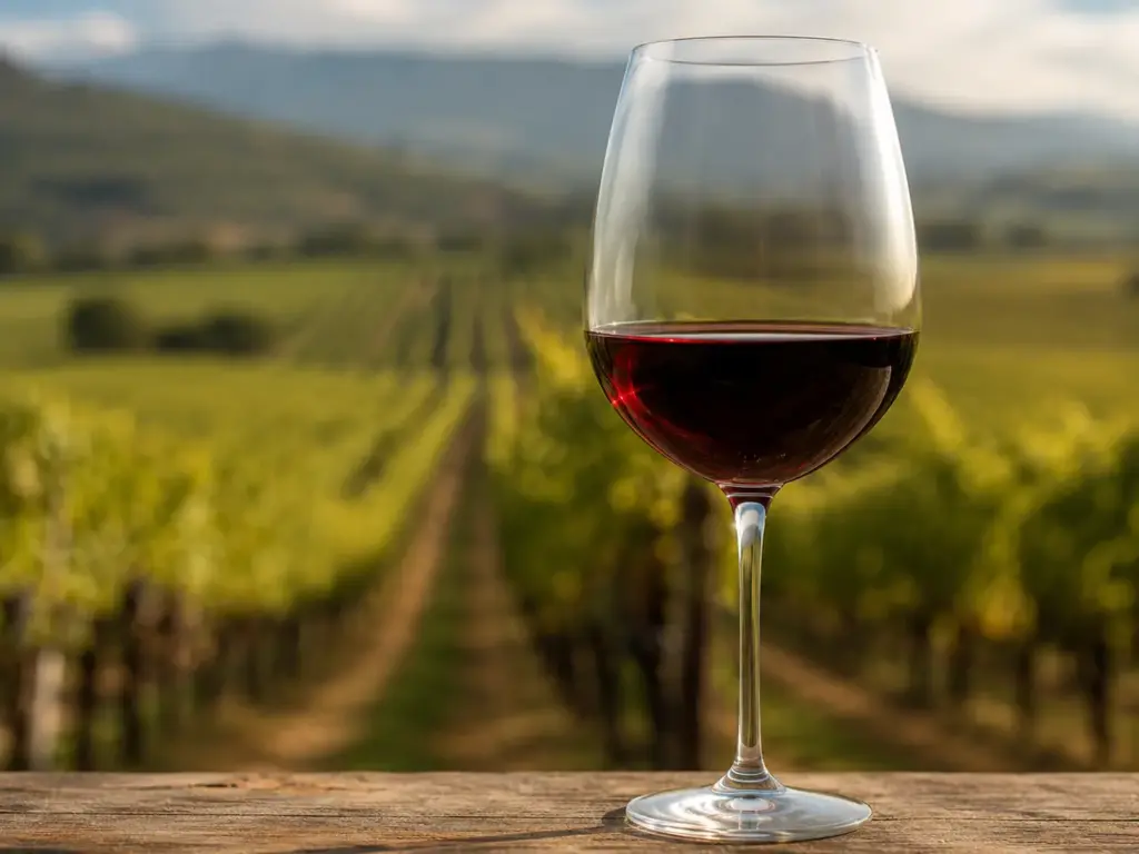 Calice di vino nei vigneti trevigiani